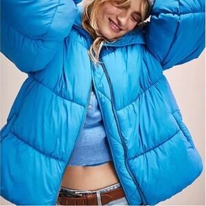 NWT Free People Solid Cotton Candy Puffer Jacket In Blue Jay